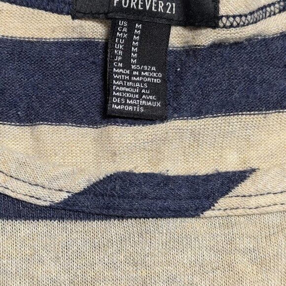 Forever 21 Tan/Navy Stripped Long Sleeve Top with pocket Women Medium - Picture 4 of 5